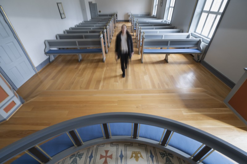 Wide angle view of church isle at Bindesbøll Risskov, Denmark